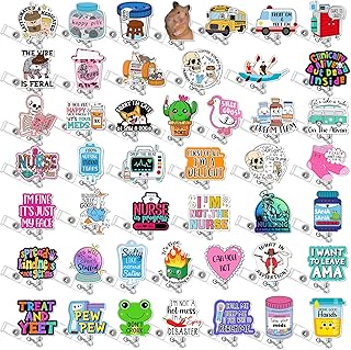 48 Pcs Funny Nurse Badge Reels Bulk Cute Retractable ID Holder Clip Name Tag