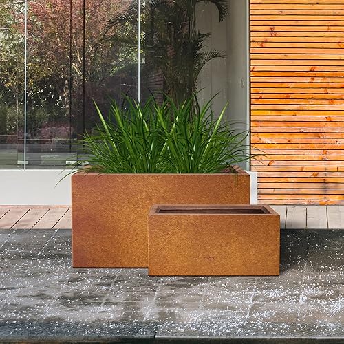 Miniatura 5 de Kante Macetas largas rectangulares de 31.4 pulgadas y 23.6 pulgadas de largo, con acabado de acero sintético, ligeras, con agujeros de drenaje