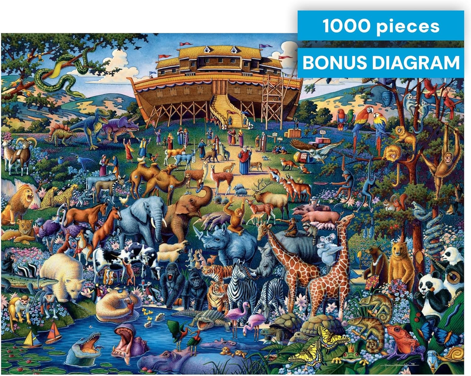Buffalo Games - Jigsaw Puzzles 1000 Pieces - Dowdle Noah’s Ark Puzzle - Premium Giftable Foil Box with Reference Poster - Made in USA