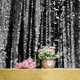 JYFLZQ Black Payette Sequin Backdrop 8ft x 8ft 1 Panels Sparkly 18MM Big Sequin Backdrop Curtains Not See Through Thick Photo Booth Backdrops for Parties