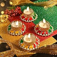 Vista 2 de Juego de 4 anillos de yute con cuentas Moti en T, portavelas portavelas en T, portavelas para luces en T, accesorios de decoración para bodas