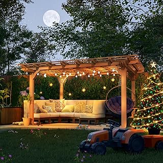 Outdoor Patio Gazebo 10X12FT Wooden Pergola100% Sturdy Solid Wood Outdoor Gazebo for Backyard,Backyard, Deck, Lawn Patio Pergola Waterproof & Windproof Outdoor Garden Shelter for Year-Round Use