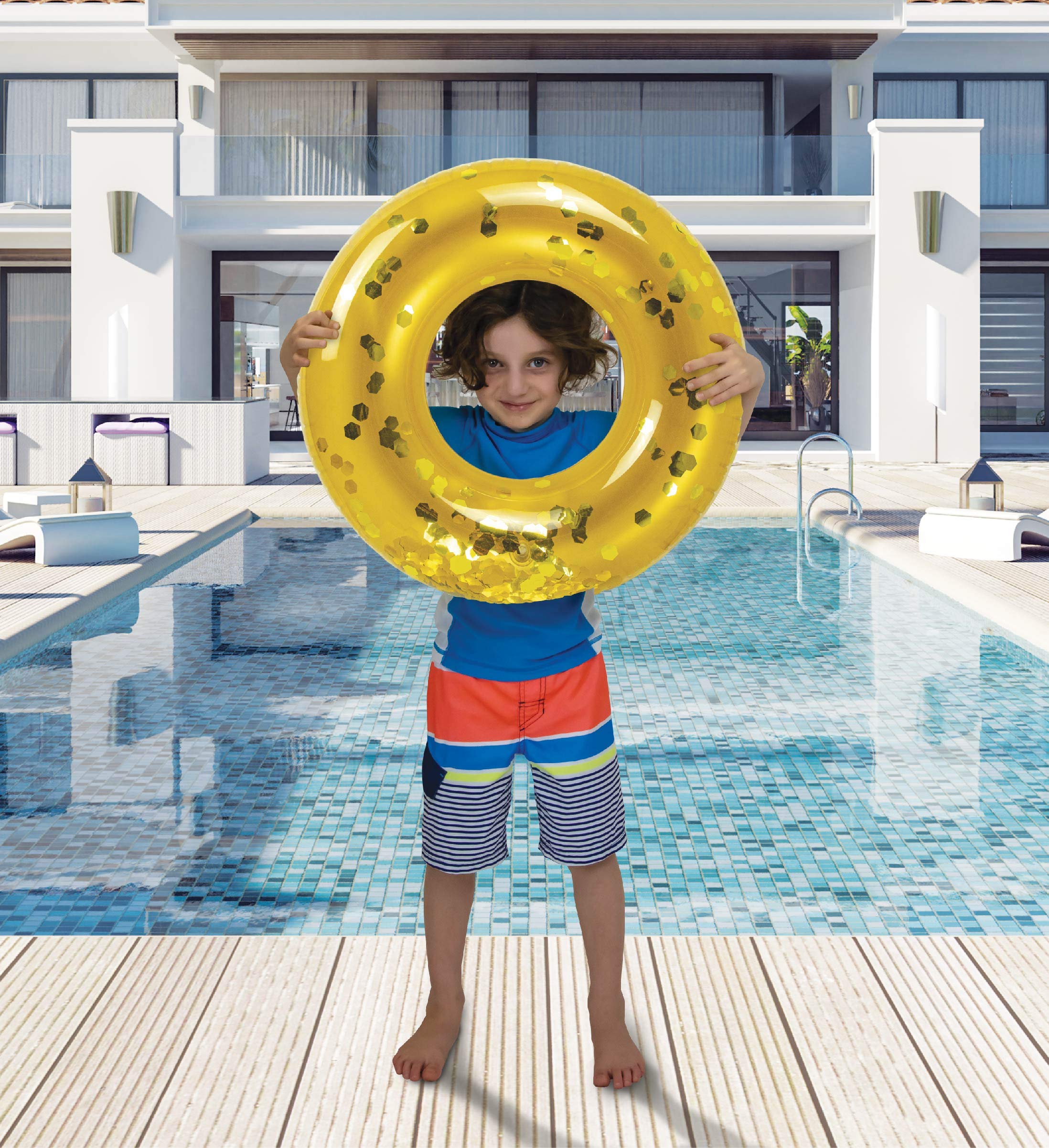 CoTa Global Flotador inflable para alberca, tubo de confeti, anillo de natación de alta calidad, flotador de vinilo resistente para la playa, fiesta, vacaciones, resistente a los rayos UV, fiesta en