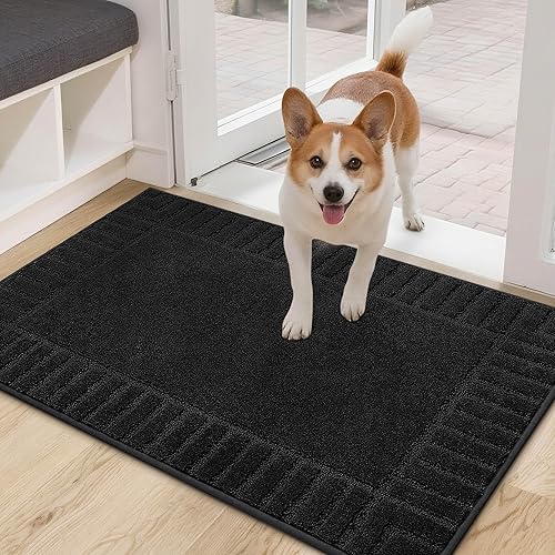 BEQHAUSE Tapete antideslizante para puerta delantera, de perfil bajo, absorbente, lavable a máquina, resistente al fango, color negro, 24 x 36