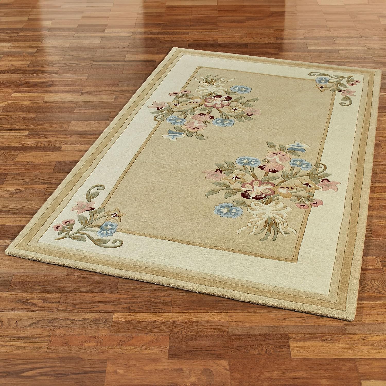 Touch of Class Handcrafted Floral Bouquet Garden Area Rug | Light Gold | 5 feet 3 inches x 8 feet | Handcarved Hand-Tufted Pure Wool Thick Rectangle Rug