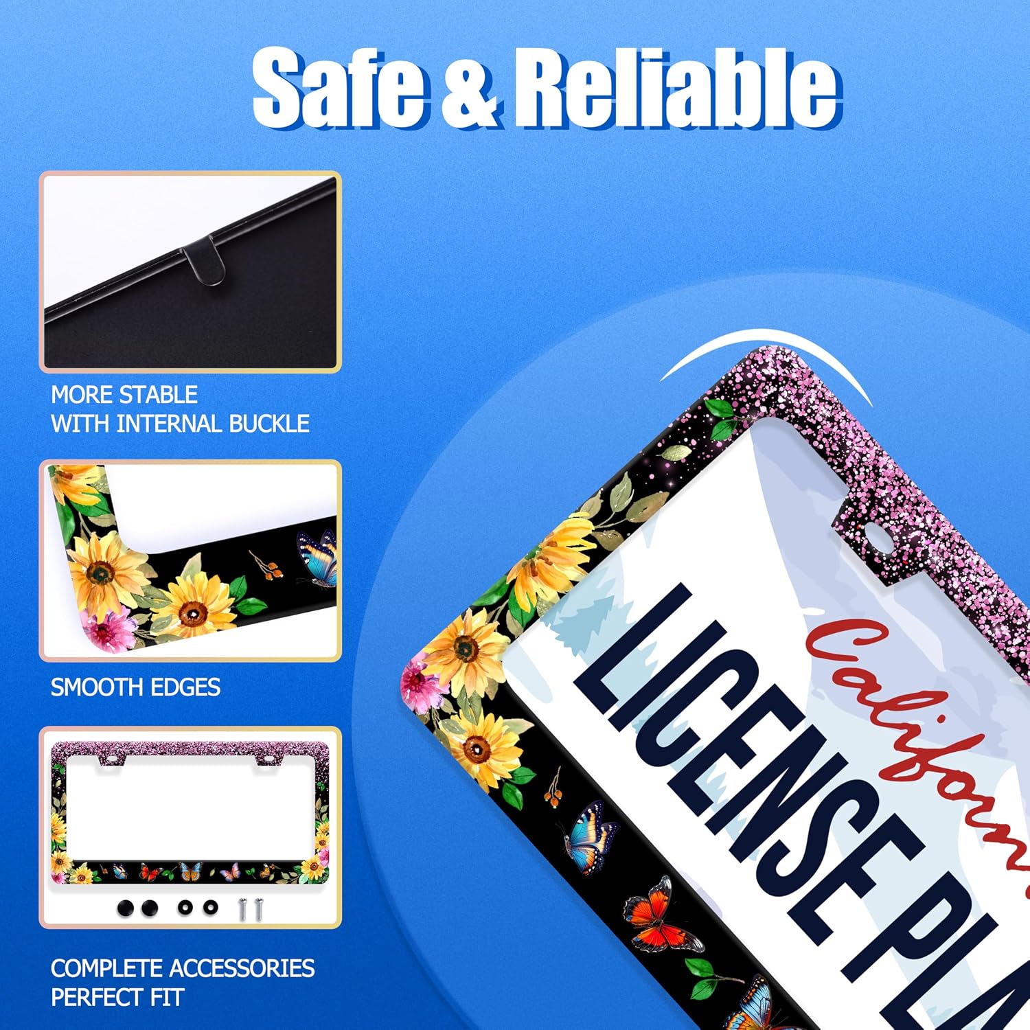 Butterfly Sunslower License Plate Frame Stainless Steel Accessory 12.3x6.3 image 2