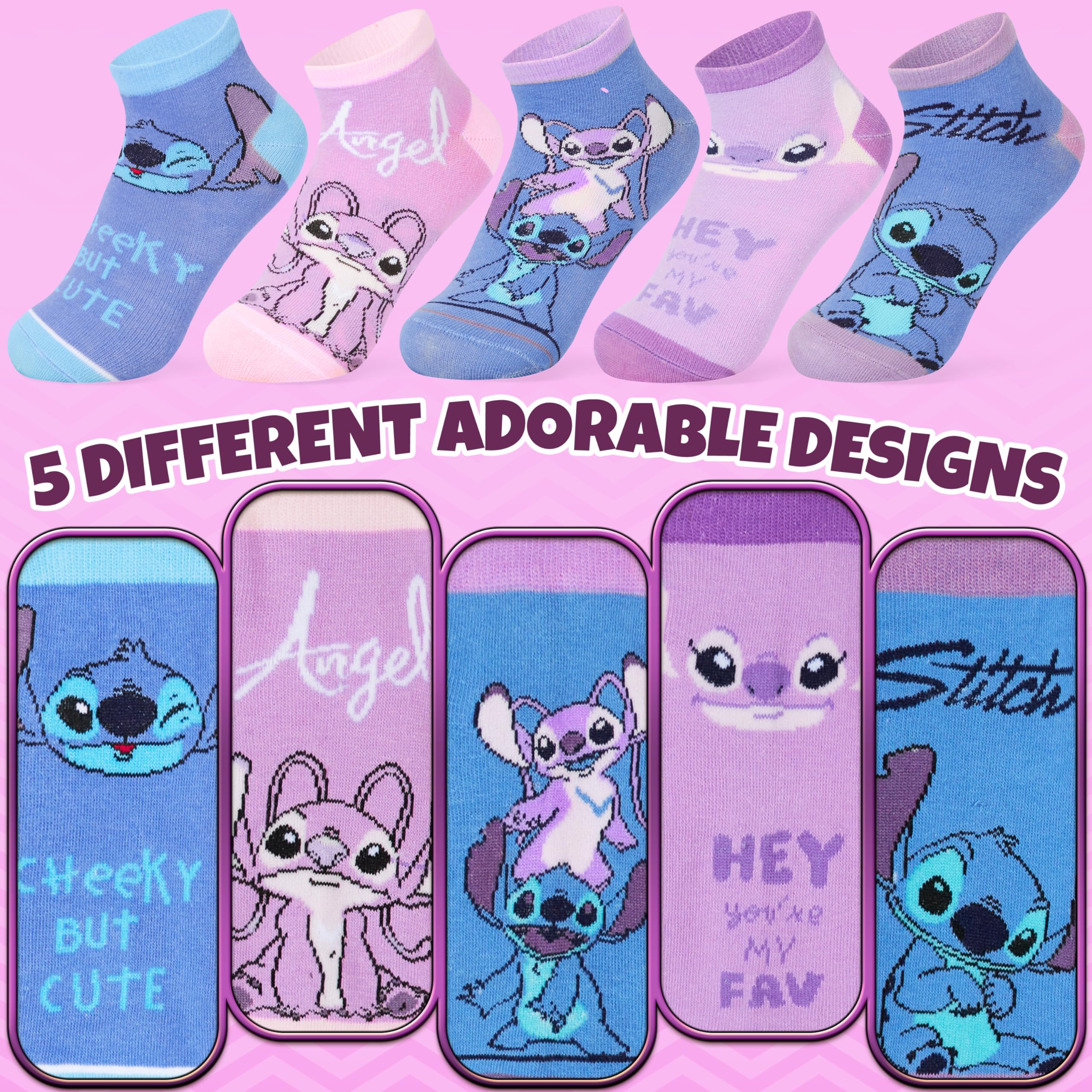 Disney Chaussettes Basse Fille, Ultra Doux Respirant Socquettes, Paquet de 5, Idee Cadeau