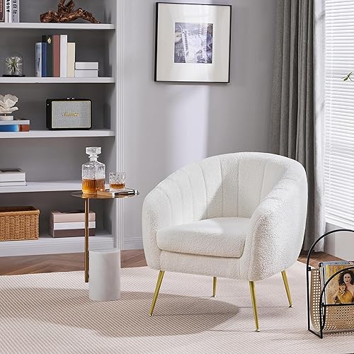 Miniatura 31 de Topeakmart Silla decorativa de terciopelo, silla de barril con patas de metal dorado, silla de ocio moderna para sala de estar, dormitorio, oficina,