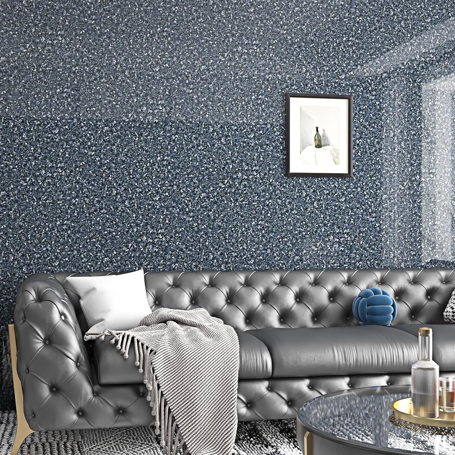 Wallercity Sparkle Blue Granite Peel and Stick Countertops Contact Paper Waterproof Glossy Marble Wallpaper for Bathroom Kitchen Cabinets Self Adhesive Countertop Vinyl Wrap for Desk Table 15.8x236 IN