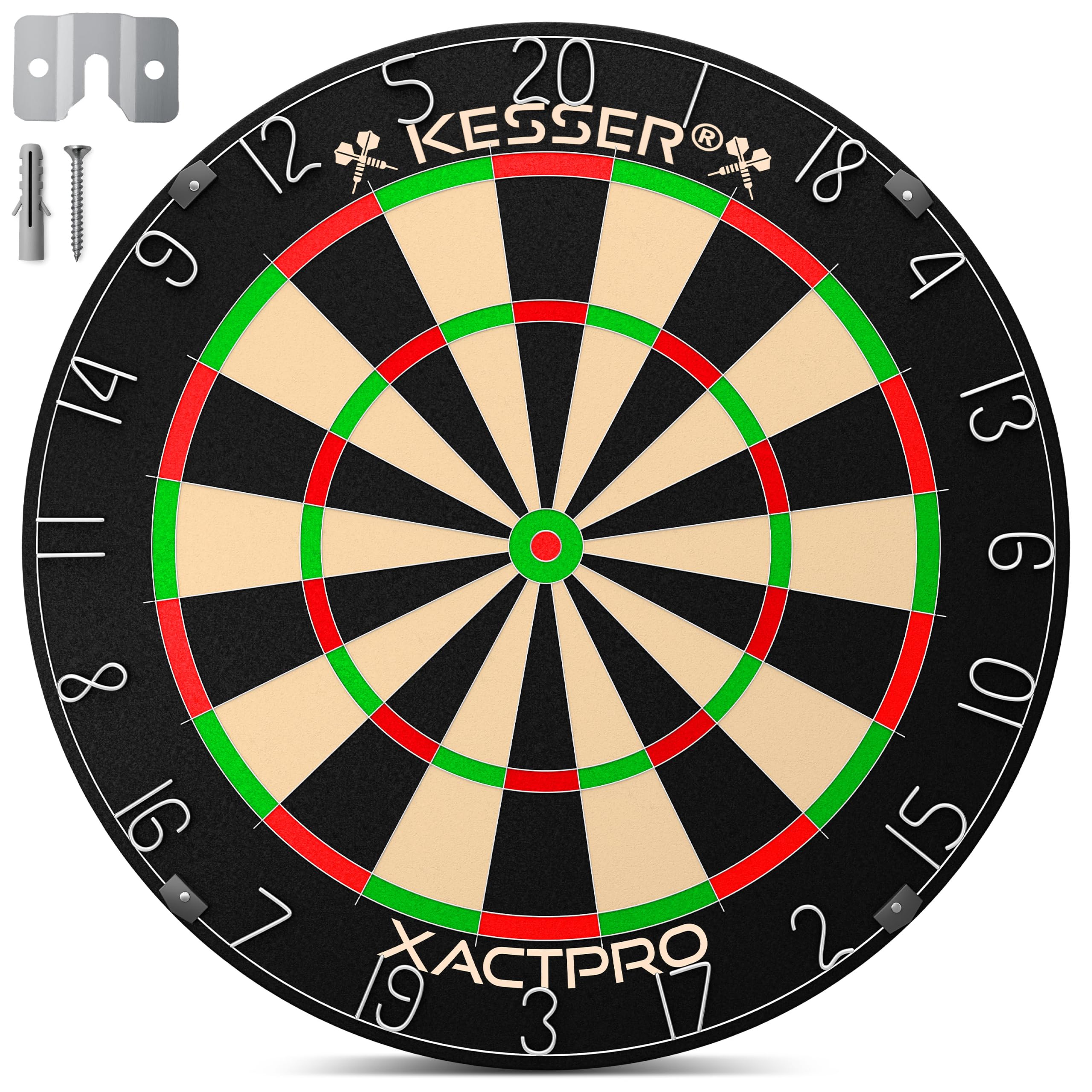 KESSER® Jeu de fléchettes pour pointes en acier, avec cible en liège, 9 fléchettes à pointe métallique, 21 ailettes Pro et accessoires, matériel de montage inclus