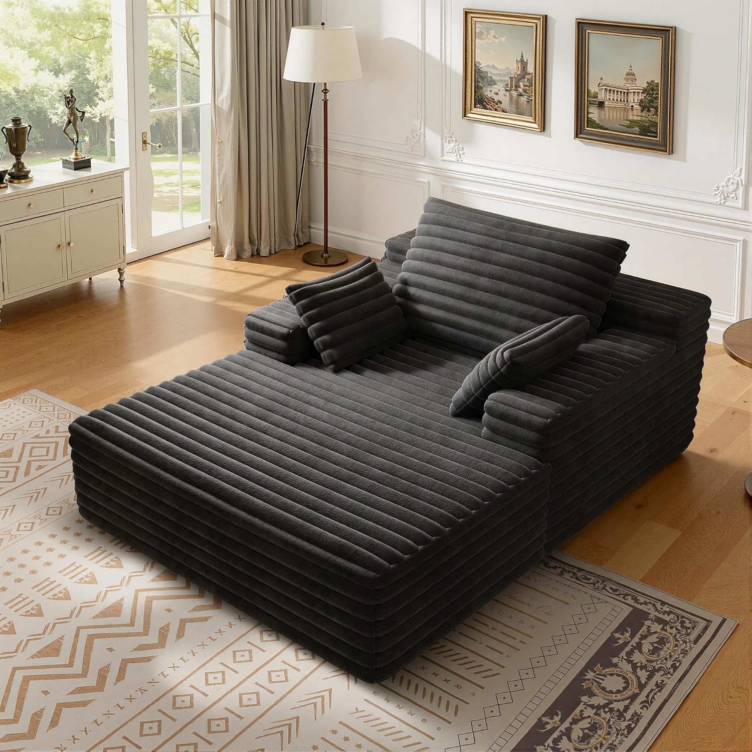 Chaise Lounge Chair Indoor, Boneless Sleeper Sofa Bed with Pillows, Deep Seat Sleeper Couch Reading Chairs, Cloud Sofas Couches for Living Room No Assembly Required