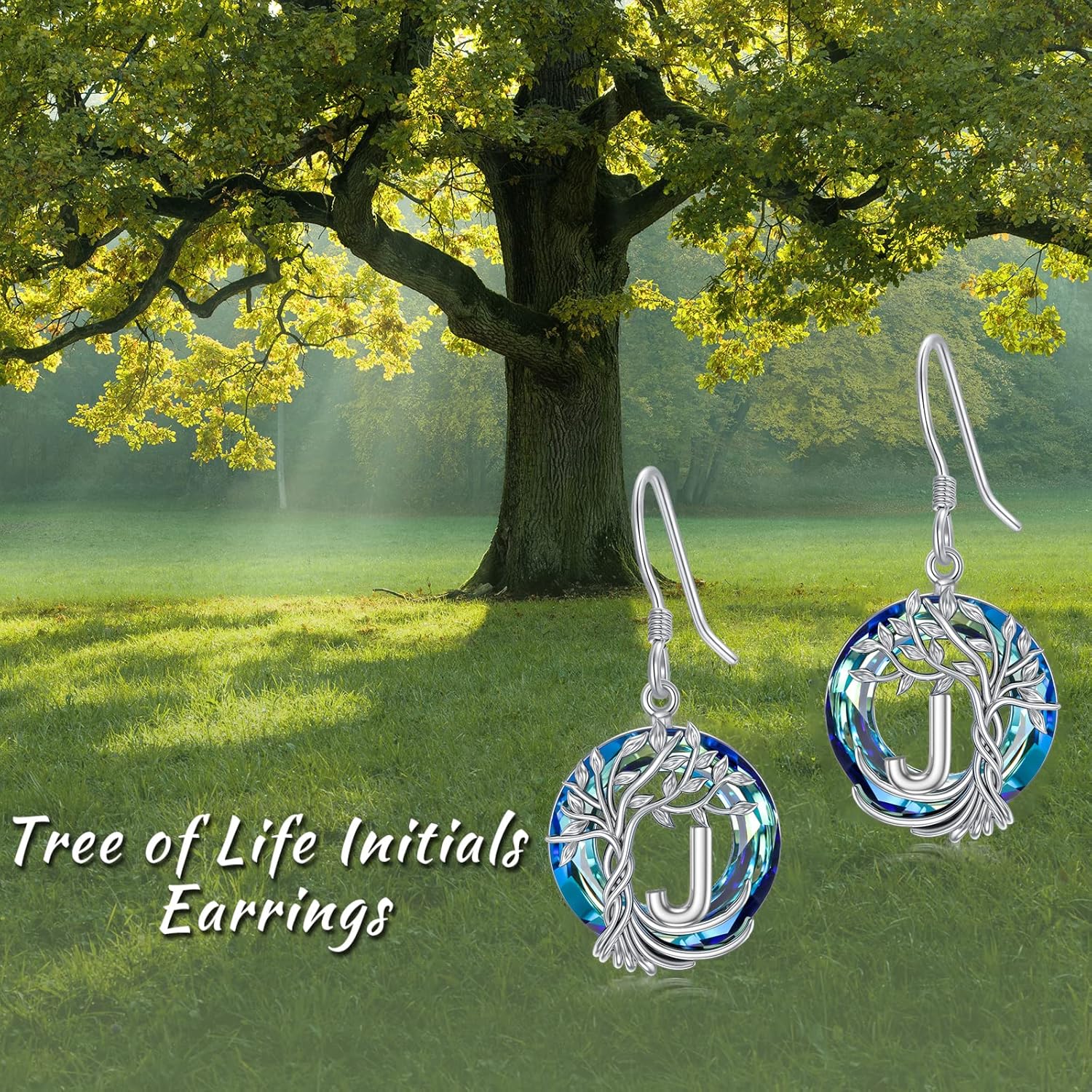 TOUPOP Tree of Life Initial Earrings 925 Sterling Silver A-Z Letter Drop Dangle Earrings Austrian Crystal Jewelry Birthday Gifts for Women Wife Mom - Image 2