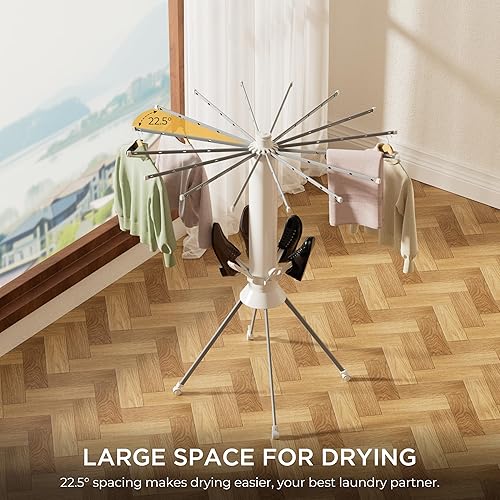 Miniatura 5 de Estante de Secado de Ropa de 4 Patas, Estantes de Secado de Ropa Plegables con Agujeros Antideslizantes y 4 Poleas, Estante para Zapatos, Estante de