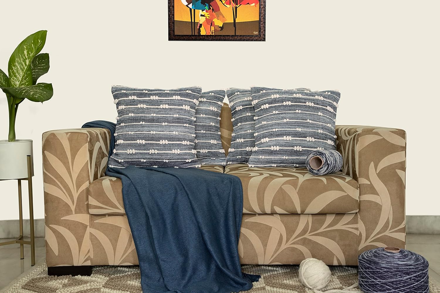 Blue and White Throw Pillow Cover 18x18 Inch - Handwoven, Textured, Eco-Friendly Decorative Cushion Cover for Couch, Sofa, and Bed