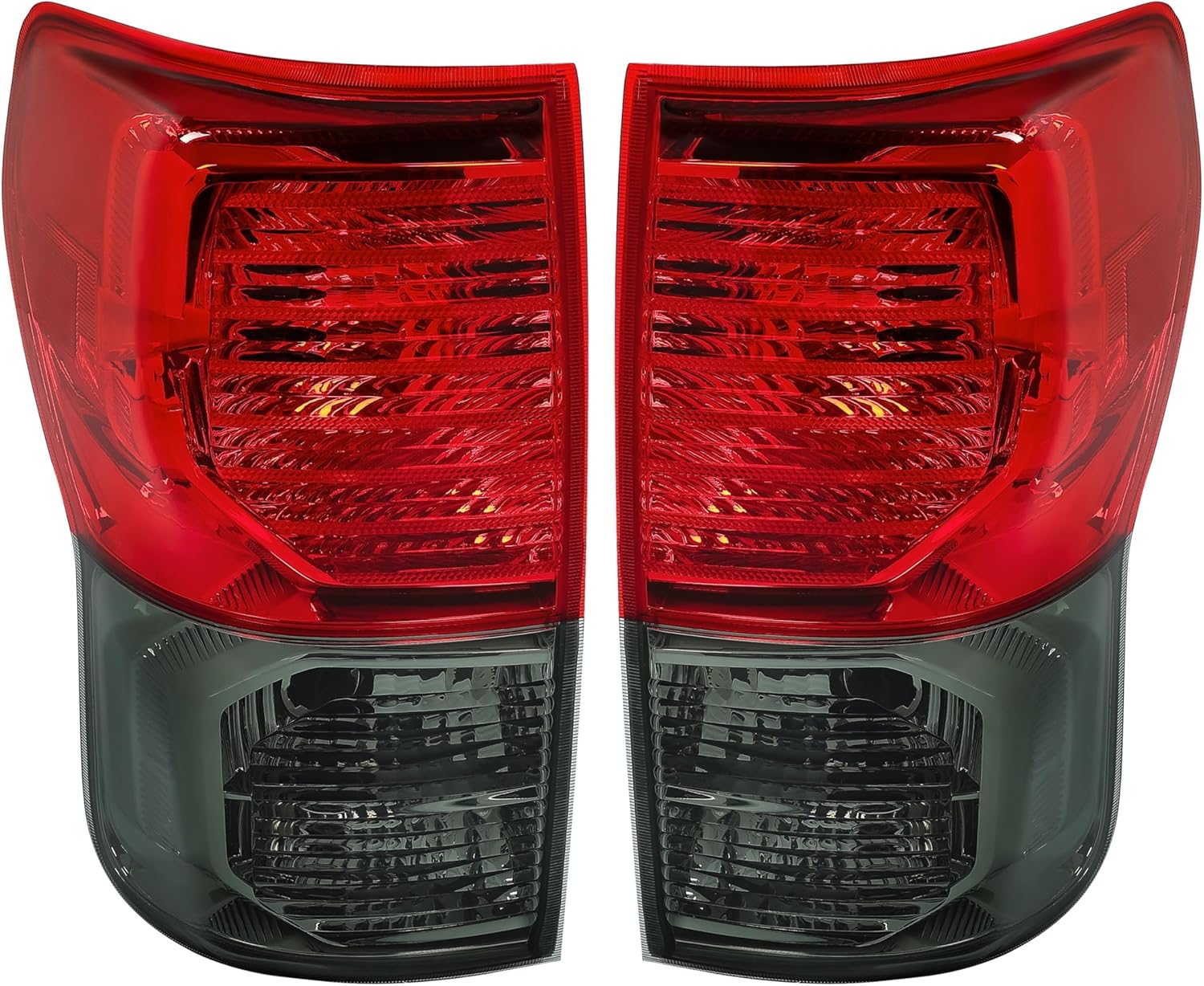 KUAFU Pair Tail Lights Halogen Compatible with 2007-2013 Toyota Tundra Taillights Brake Lamps Replacement for TO2800165 TO2801165 Red Lens Smoke Lens Chrome Housing Left & Right