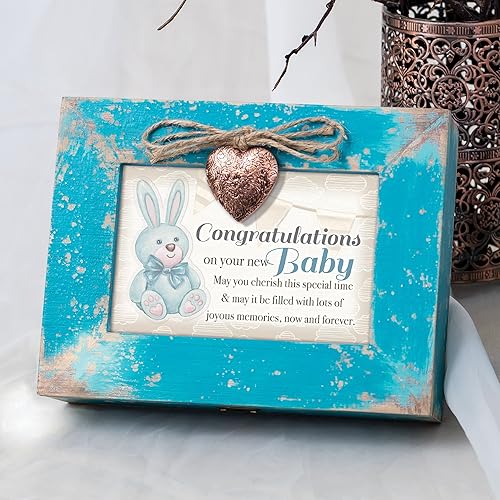 Miniatura 3 de Cottage Garden Congratulations On Your Baby Teal Distressed Locket Music Box Plays You are My Sunshine