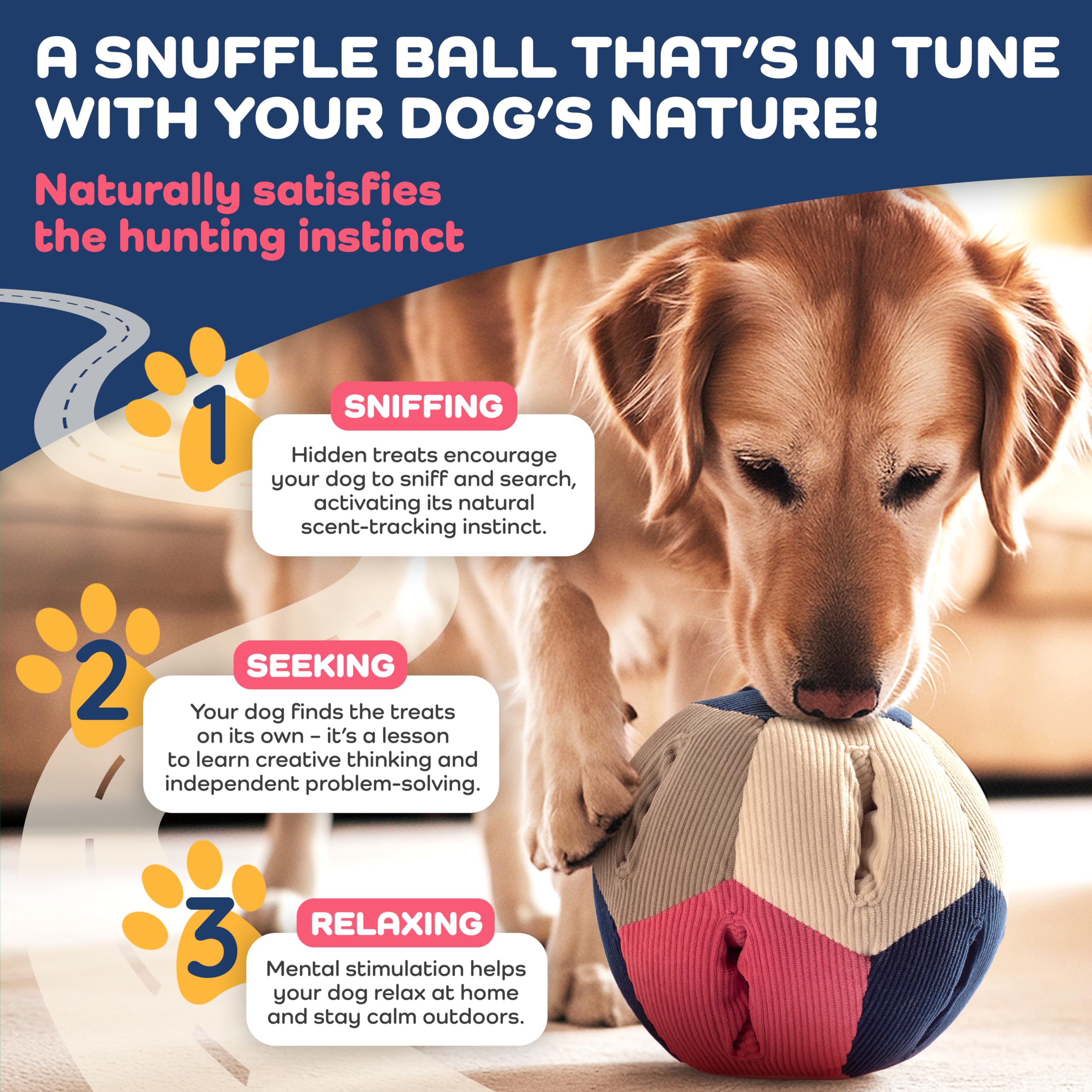 Balle à renifler pour chien - Jouet intelligent avec 4 niveaux de difficulté - Jouet interactif pour friandises et développement de l'intelligence - Pour petits et grands chiens