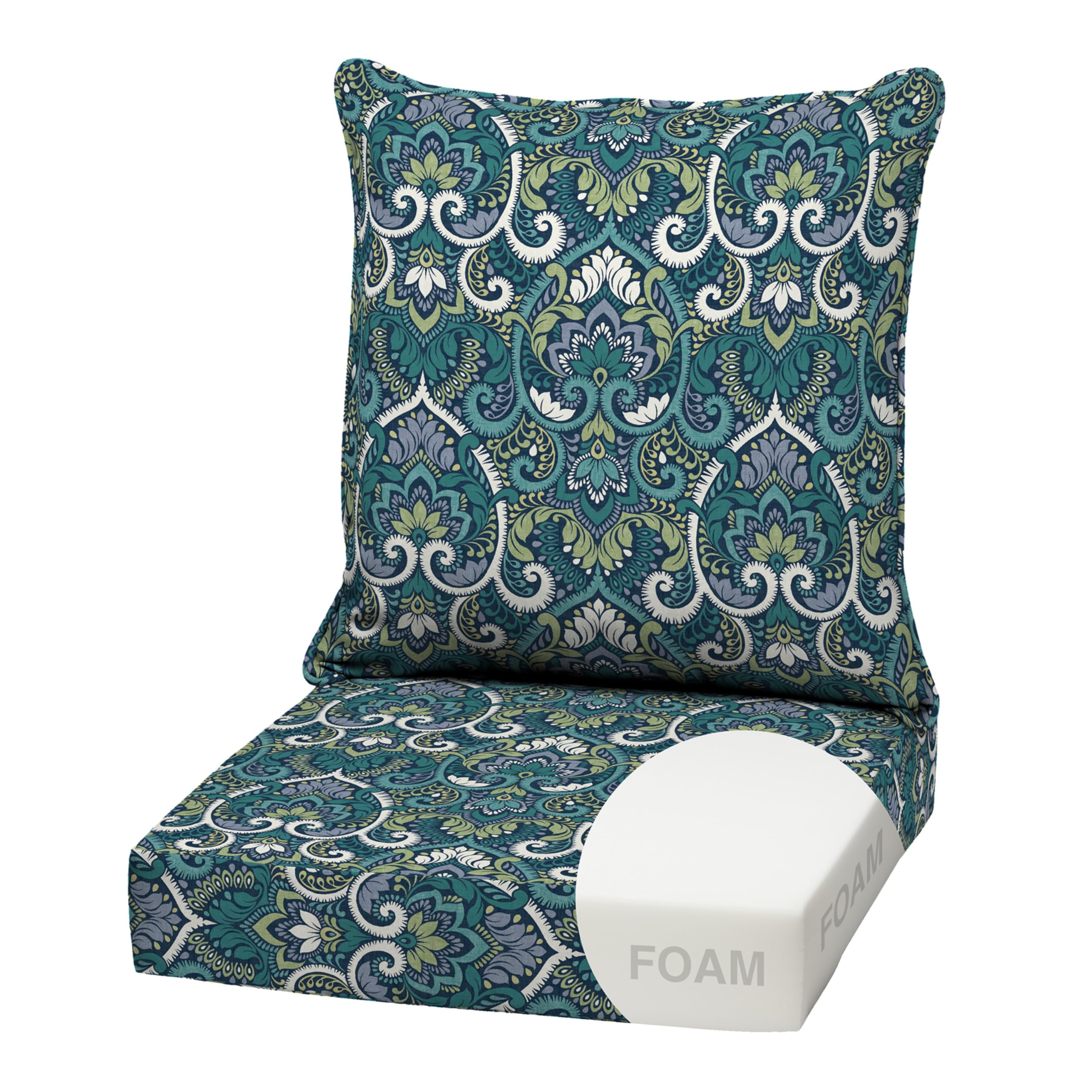 Arden Outdoor Deep Seat Cushion Set, Foam, 22x24, Blue Damask