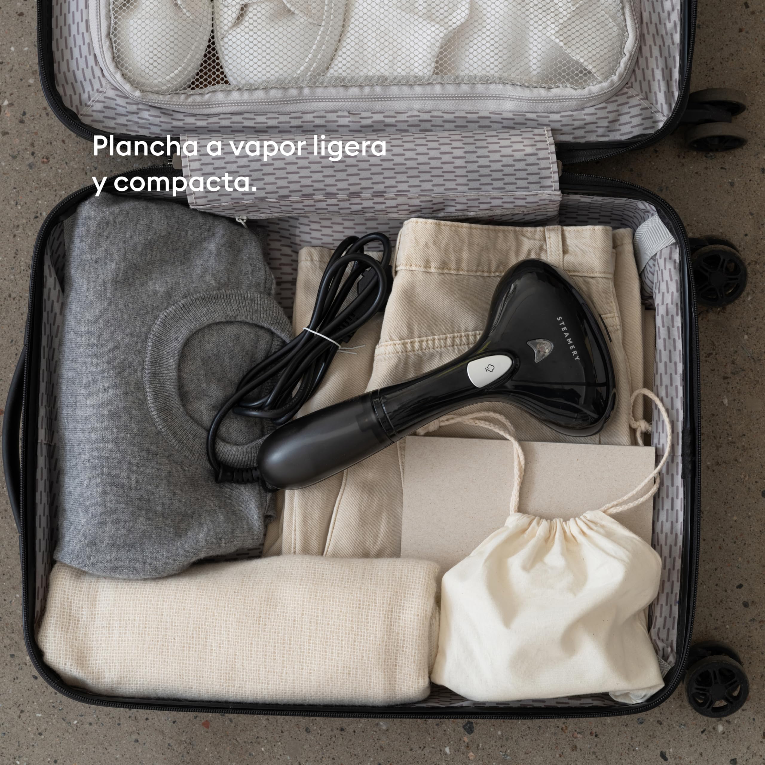 Steamery plancha de vapor de mano para ropa Cirrus 1, 1500 W, Salida de vapor 16-20 g/min, Resultados sin arrugas, Se calienta en 25 segundos, Portátil adecuada para viajes, Diseño compacto, Negro