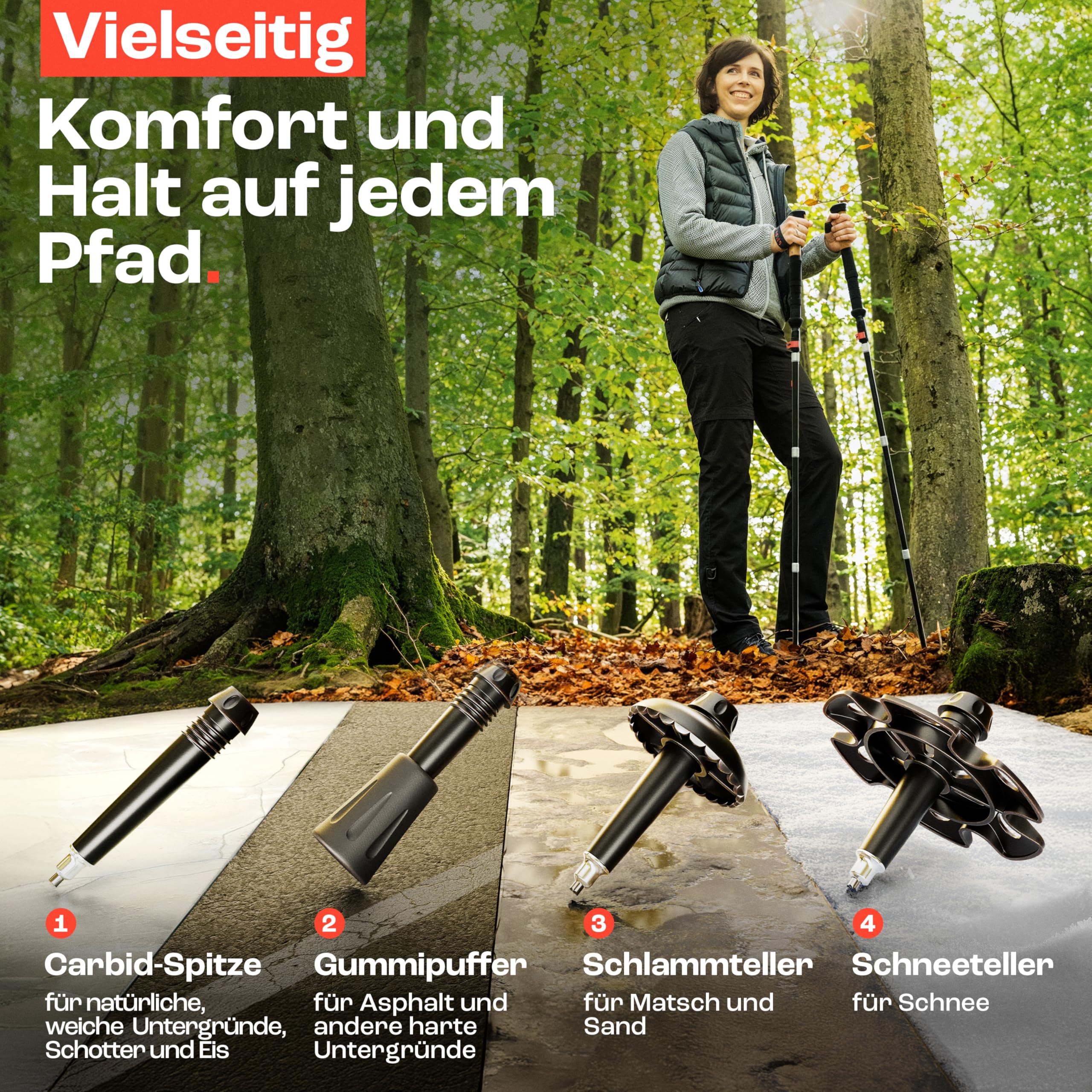 Rothwild Wanderstöcke faltbar – Trekkingstöcke Modell Luchs mit Korkgriff – Länge verstellbar – leichte Faltstöcke für Damen & Herren inkl. Tasche