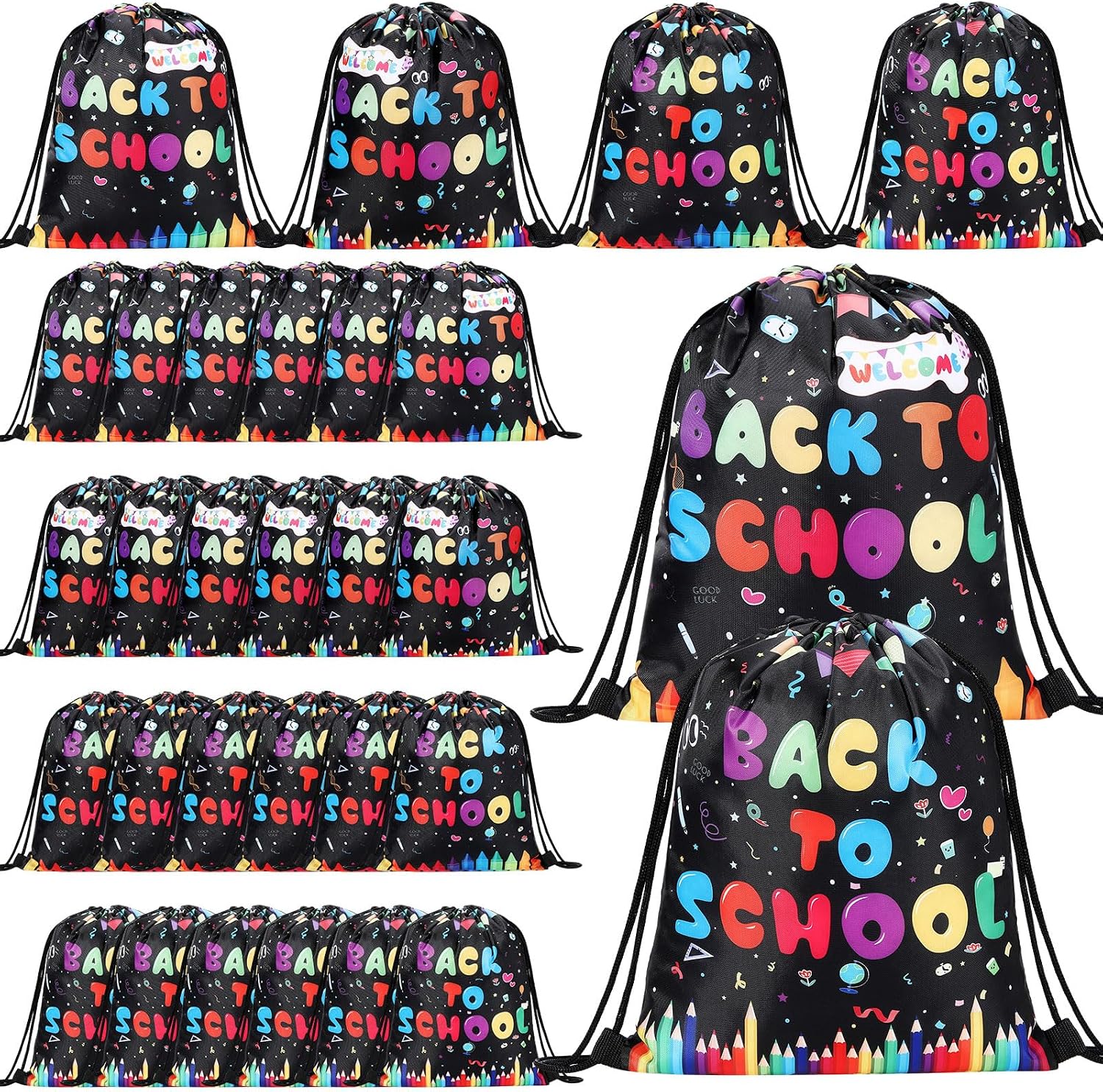 SATINIOR 24 Pcs Back to School Drawstring Backpack Bulk | 24 Pack, Waterproof Cinch Bag, First Day of School, Homecoming Classroom, Gift Bags, Camping, Travel