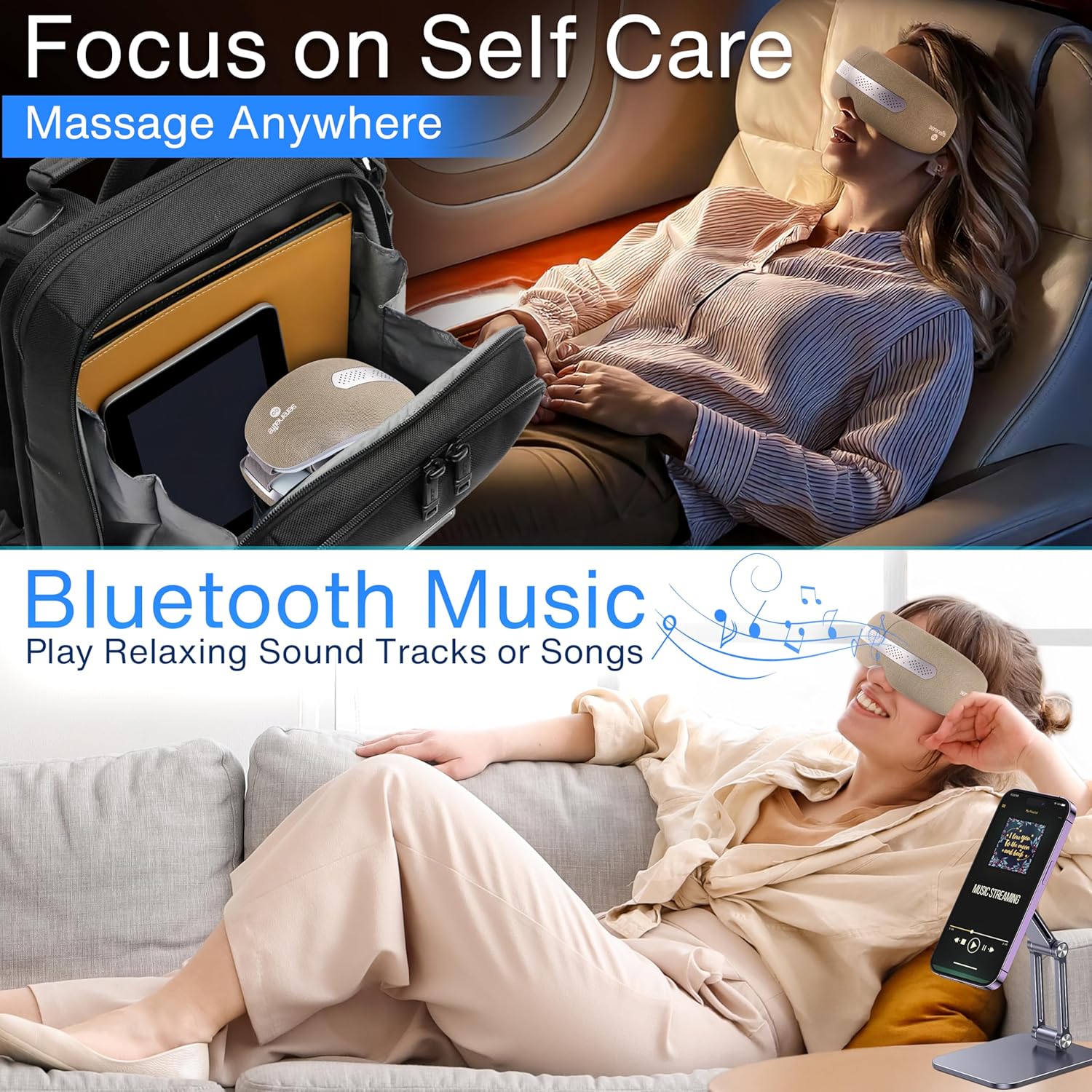 SereneLife Smart Eye Massager with Heat and Cooling, Compression, Vibration, Music, Wireless Heated Mask