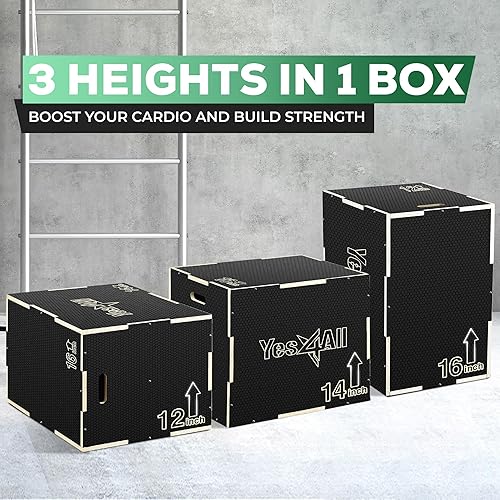 Miniatura 2 de Yes4All 3 in 1 Non-Slip Wooden Plyo Box, Plyometric Box for Skipping, Jumping, Lunges, Box Jumps, Squats, Step-Ups, Dips, and More