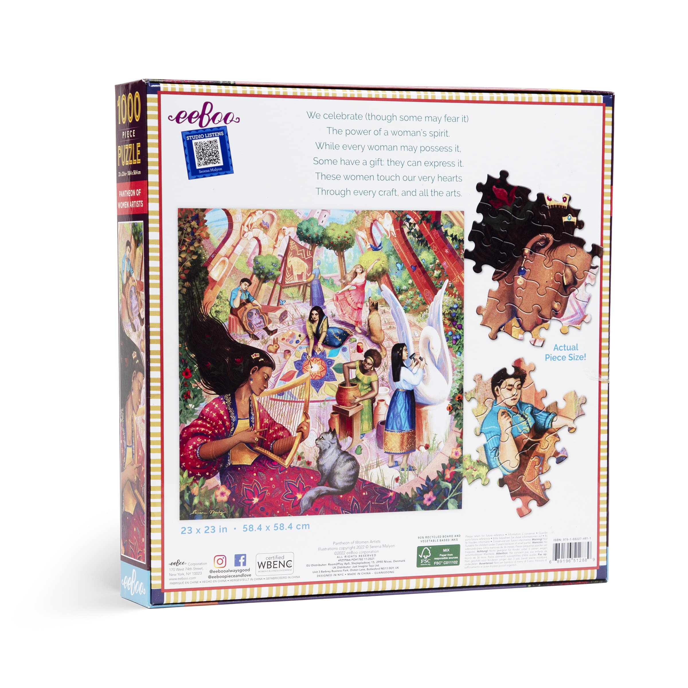 eeBoo: Piece and Love Pantheon of Women Artists Puzzle de 1000 pièces pour adultes et familles, comprend des pièces brillantes et robustes et un minimum de poussière de puzzle