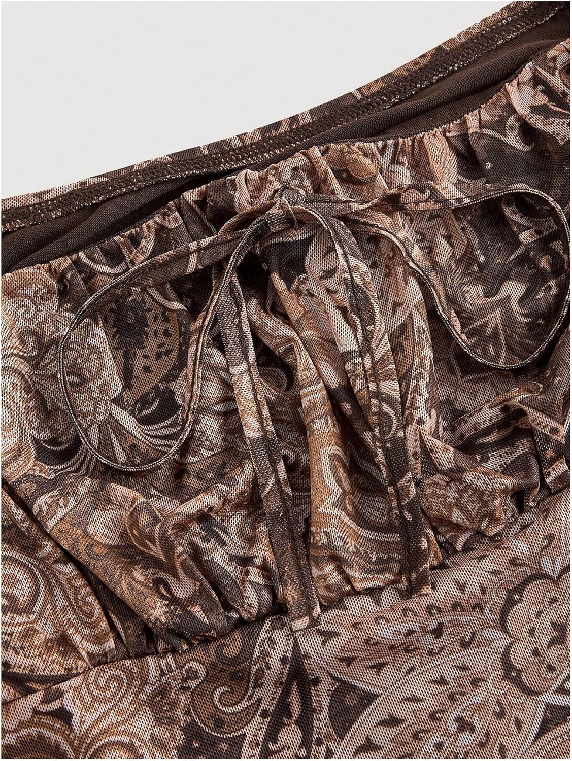 MakeMeChic Women's Floral Bell Sleeve Tee Shirt Square Neck Lettuce Trim Fall Boho Crop Tops - Image 3