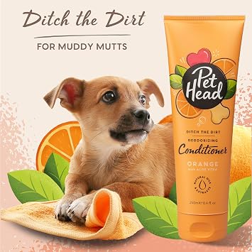 Pet Head Ditch the Dirt Dog Conditioner | Orange Scent | 8.4 fl. oz. | Deodorizing Conditioner for Smelly Dogs | Deep Cleans and Removes Odors | Vegan | Gentle Formula for Puppies | Made in USA