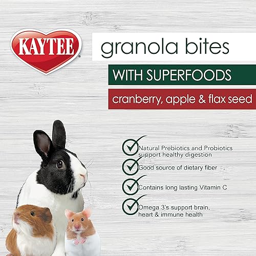 Miniatura 4 de Kaytee Bocados de granola con superalimentos de arándano, manzana y lino para ratas, ratones, hámsters, jerbos, conejos, cobayas y chinchillas, 4.5