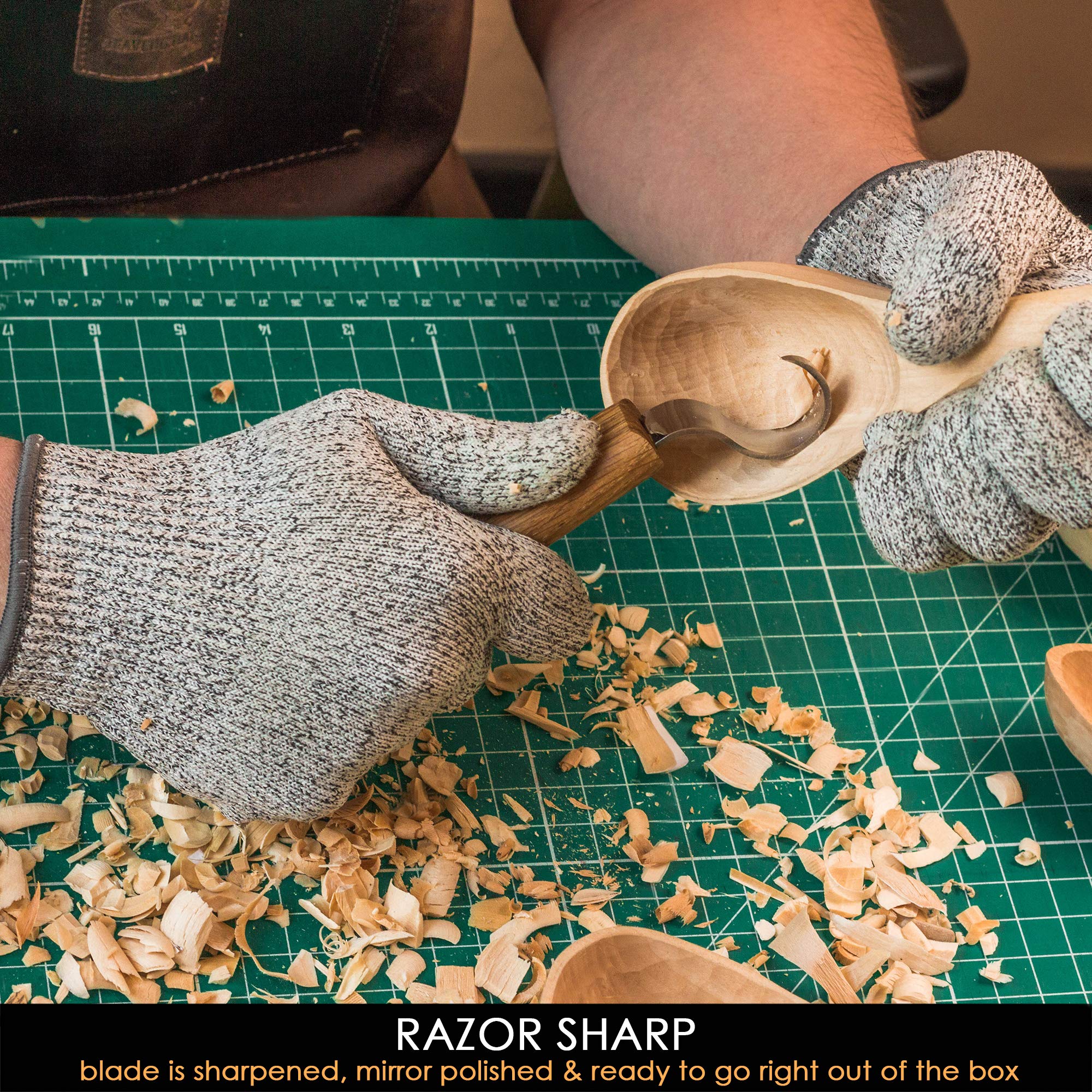BeaverCraft Cuchillo Curvo SK1 para Tallar Cucharas – Herramienta de Tallado para Diestros – Cuchillo para Cucharas, Cuencos y Tazas – Herramientas de Tallado para Principiantes y Profesionales