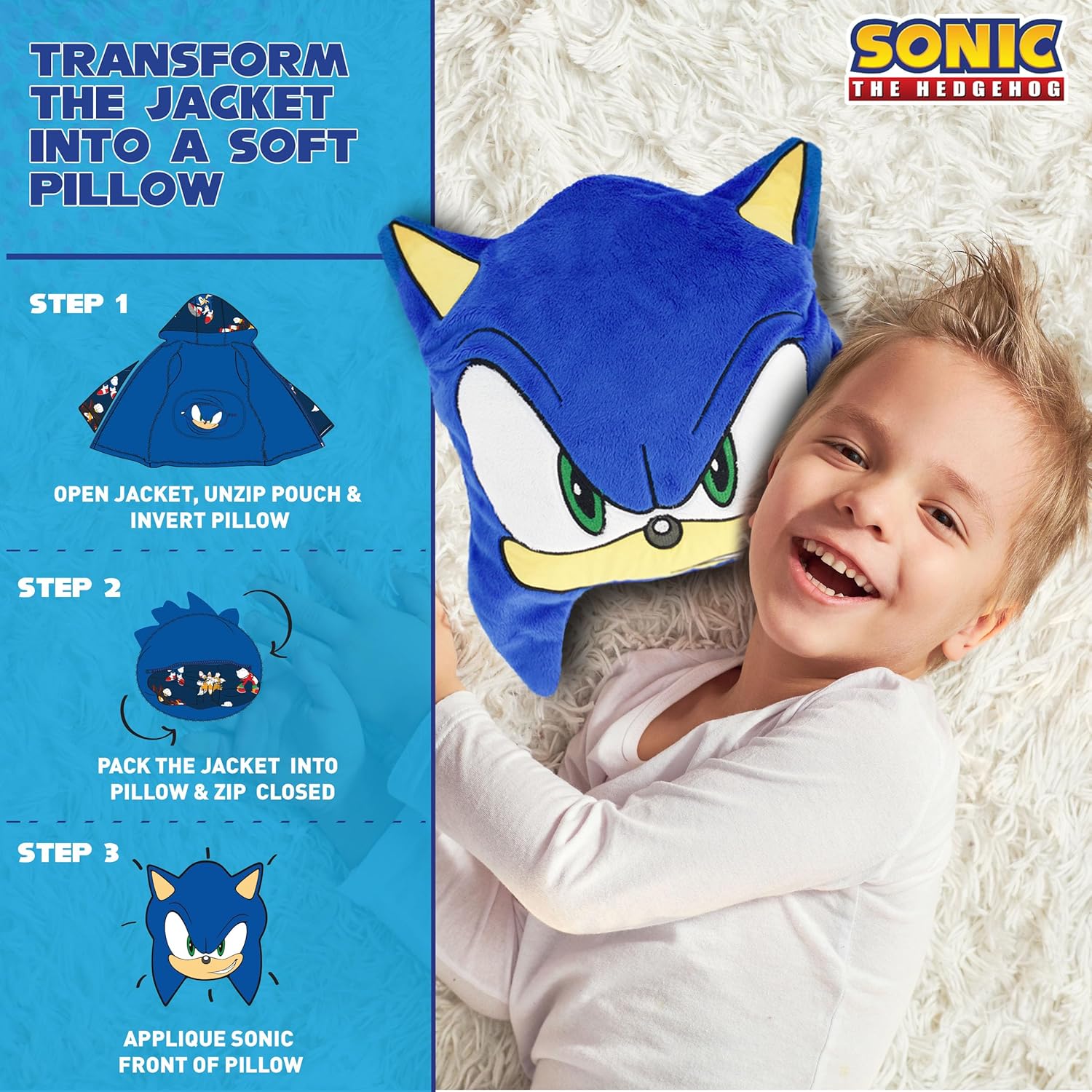 Sonic Packable Pillow Jacket - Kids Comfy Hoodie & Toddler Must Haves, Weighted Hoodie Jacket - Navy Print, Sizes 12M to 7 - Image 4