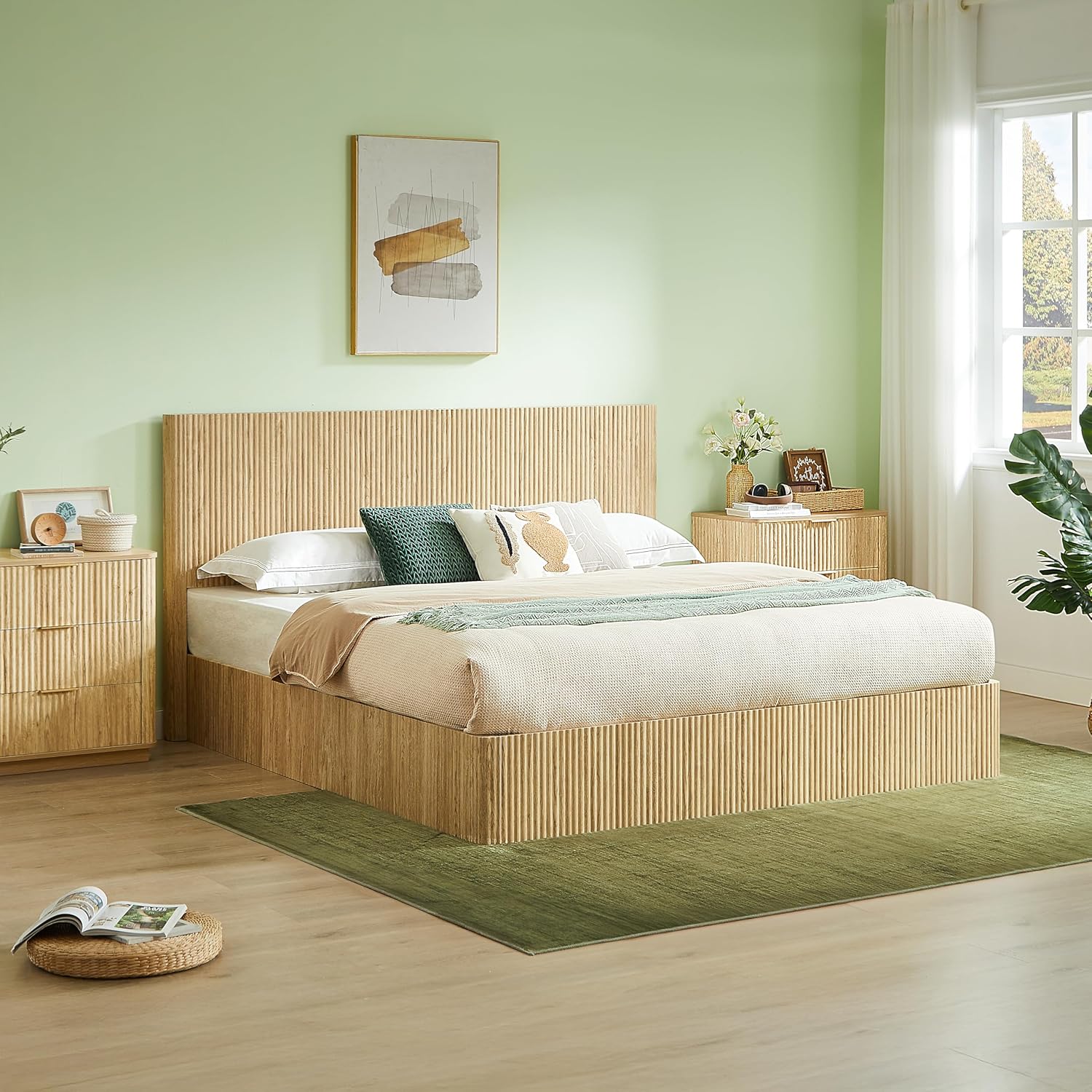 Oka King Size Lift Up Storage Bed Frame, Heavy Duty Platform Bed Frame with Hydraulic Storage System and Headboard, No Box Spring Needed, Walnut