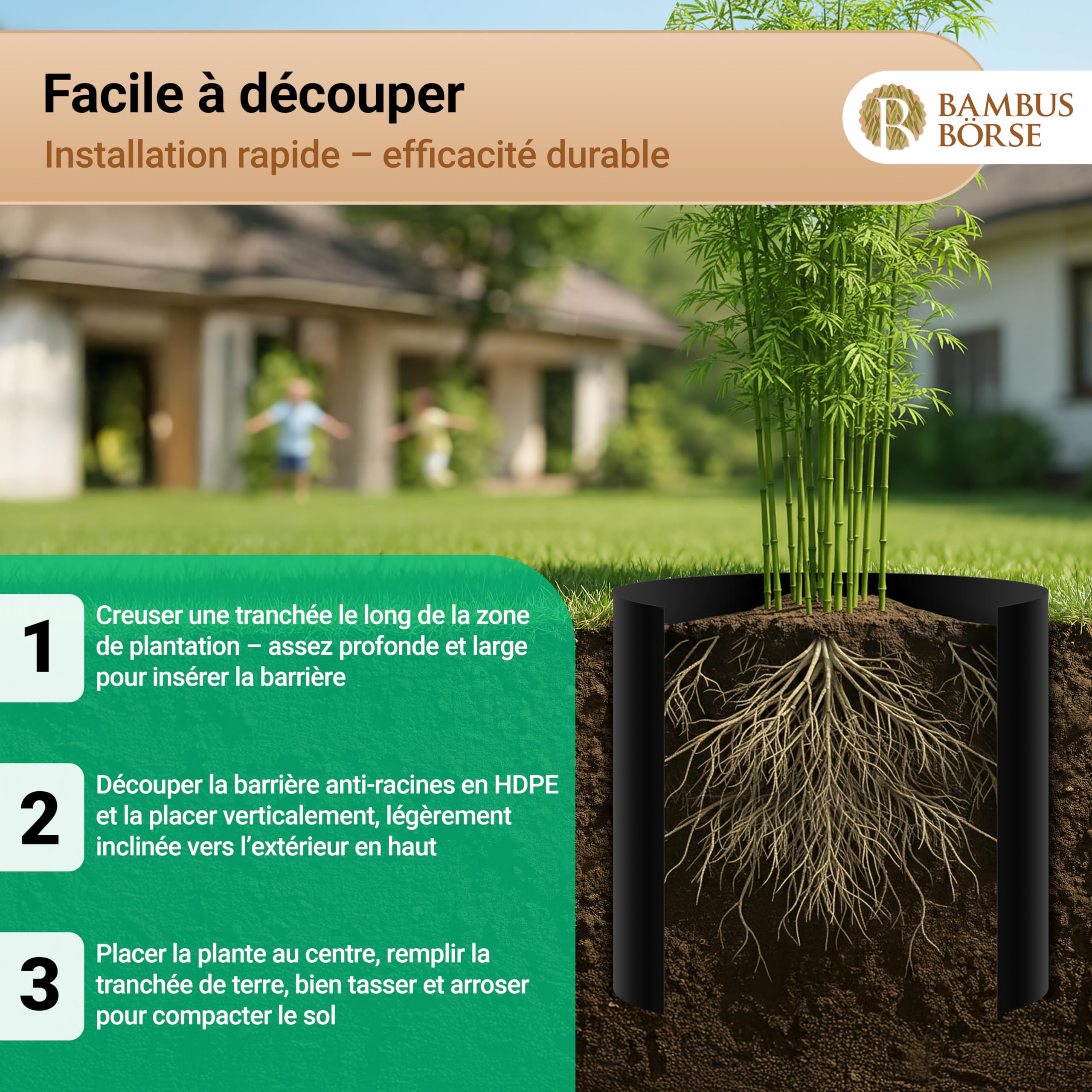 Barrière anti-racines de 70 cm de haut - Barrière anti-rhizomes Épaisseur 2 mm - 20 m de longueur - En HDPE de haute qualité