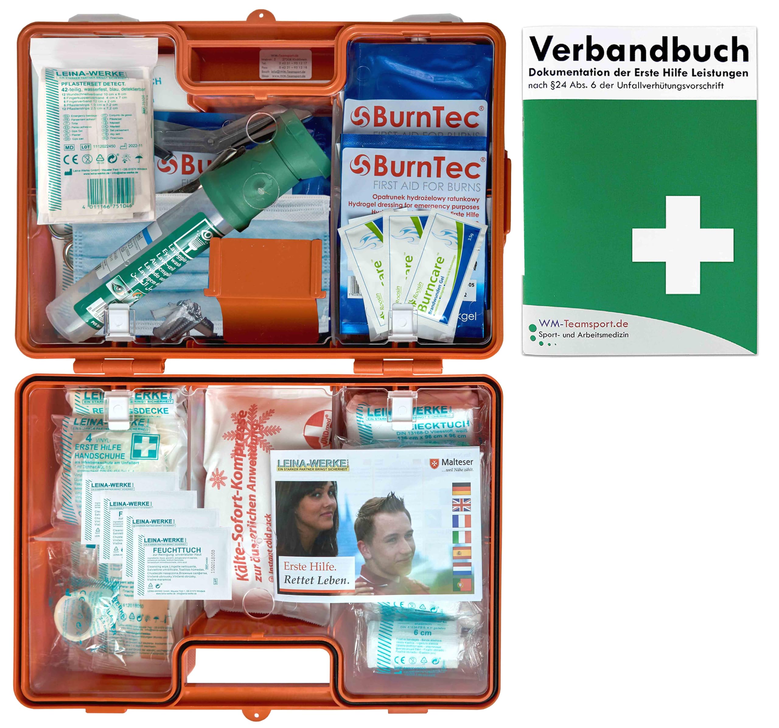 Erste-Hilfe-Koffer GASTRO für Betriebe nach aktueller DIN/EN 13157 inkl. Augenspülung + Brandgel + detektierbare Pflaster + Hydrogelverbände