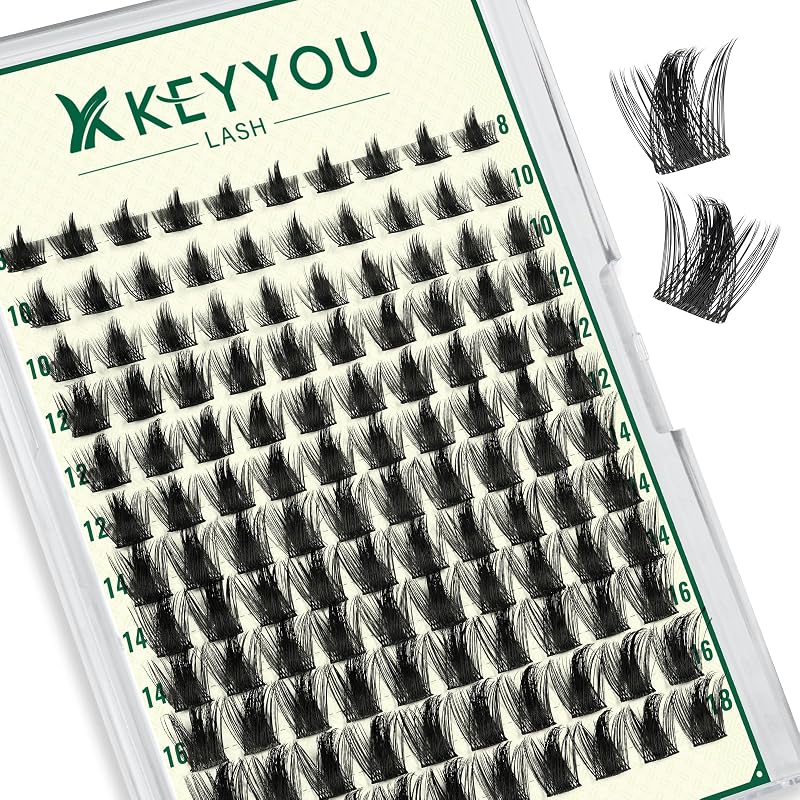 KEYYOU Cílios Postiços em Clusters Spiky Manga Volume D Curl, Faixa Fina, KY09-8-18MIX, 120 unidades