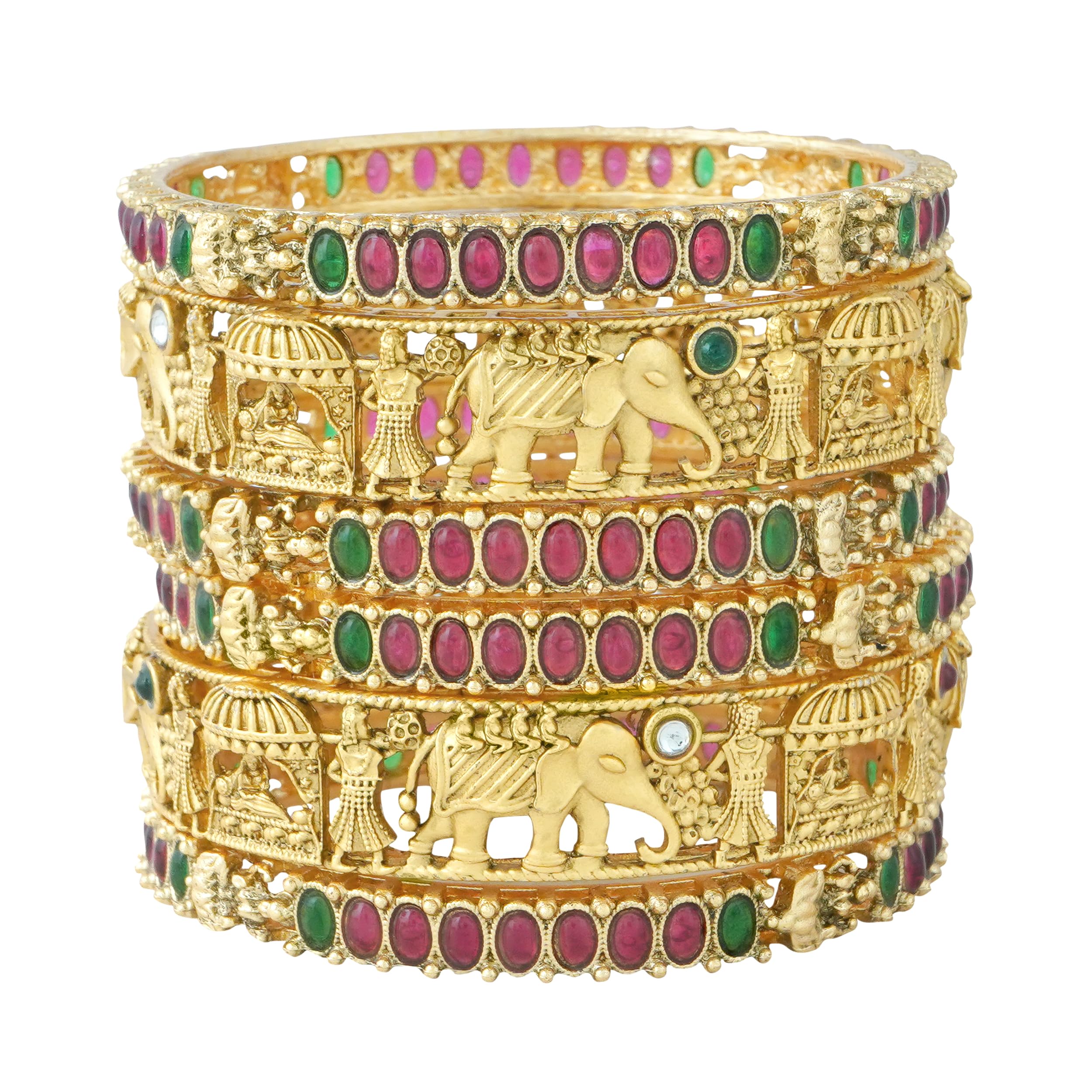 Mansiyaorange Set Of Six South Indian Elephant And Doli Motif Red Green Stone Matte Gold Plated Bangles for Women(2. 6) (B0CD626388) Amazon Price History, Amazon Price Tracker