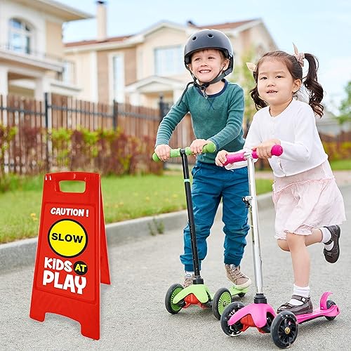 Miniatura 3 de Señal de precaución para niños en el patio y la calzada doble cara rojo - Precaución niños jugando