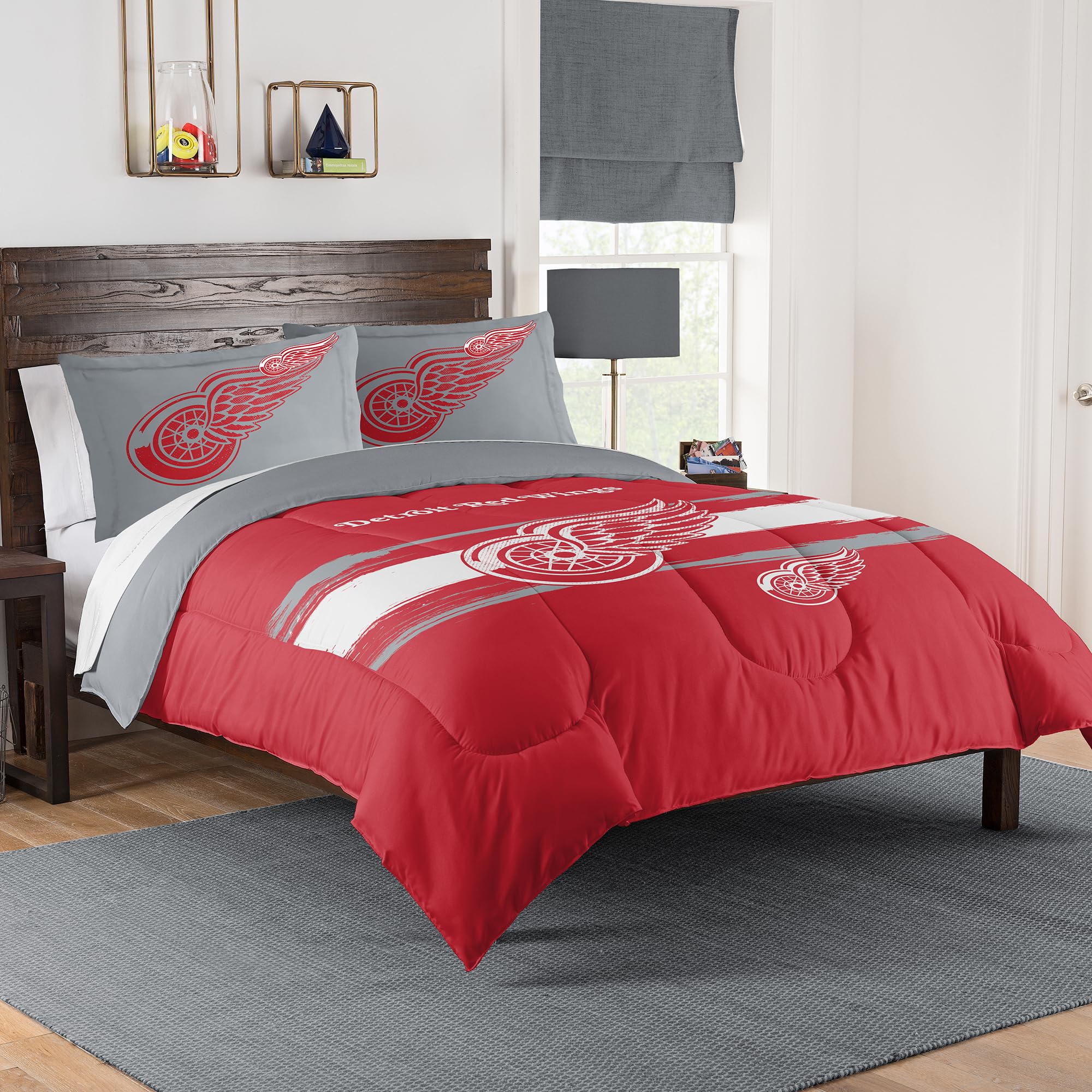 NORTHWEST Officially Licensed Detroit Red Wings NHL Team Comforter Set – Microfiber Full/Queen Comforter & Sham with Hockey Logo for Fans, Dorms, Game Day Bedrooms