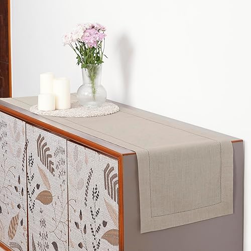Miniatura 3 de D'Moksha Homes - Camino de mesa de lino - 14 x 48 pulgadas - Color natural - Lino puro con vainica, lavable a máquina - Camino de mesa auxiliar para