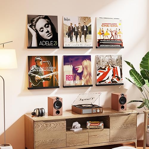 Miniatura 2 de Emfogo Estante de pared para discos de vinilo, paquete de 6 soportes para discos de álbum, estantes de almacenamiento de discos de vinilo de 12
