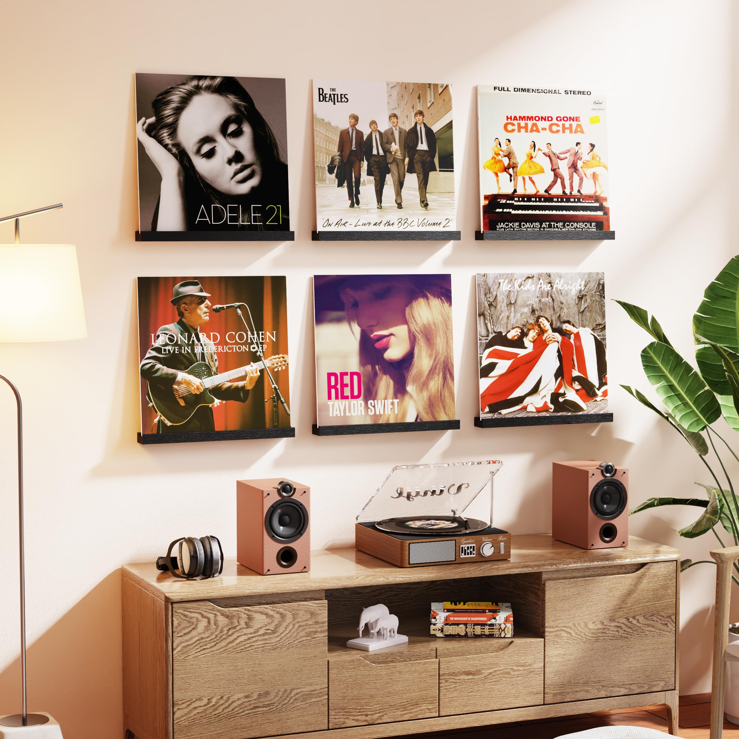 6 sztuk uchwytów ściennych na płyty winylowe, drewniane uchwyty winylowe, do montażu płyt winylowych, do umieszczania płyt gramofonowych, płyt CD, albumów fotograficznych i kolekcji (czarne)