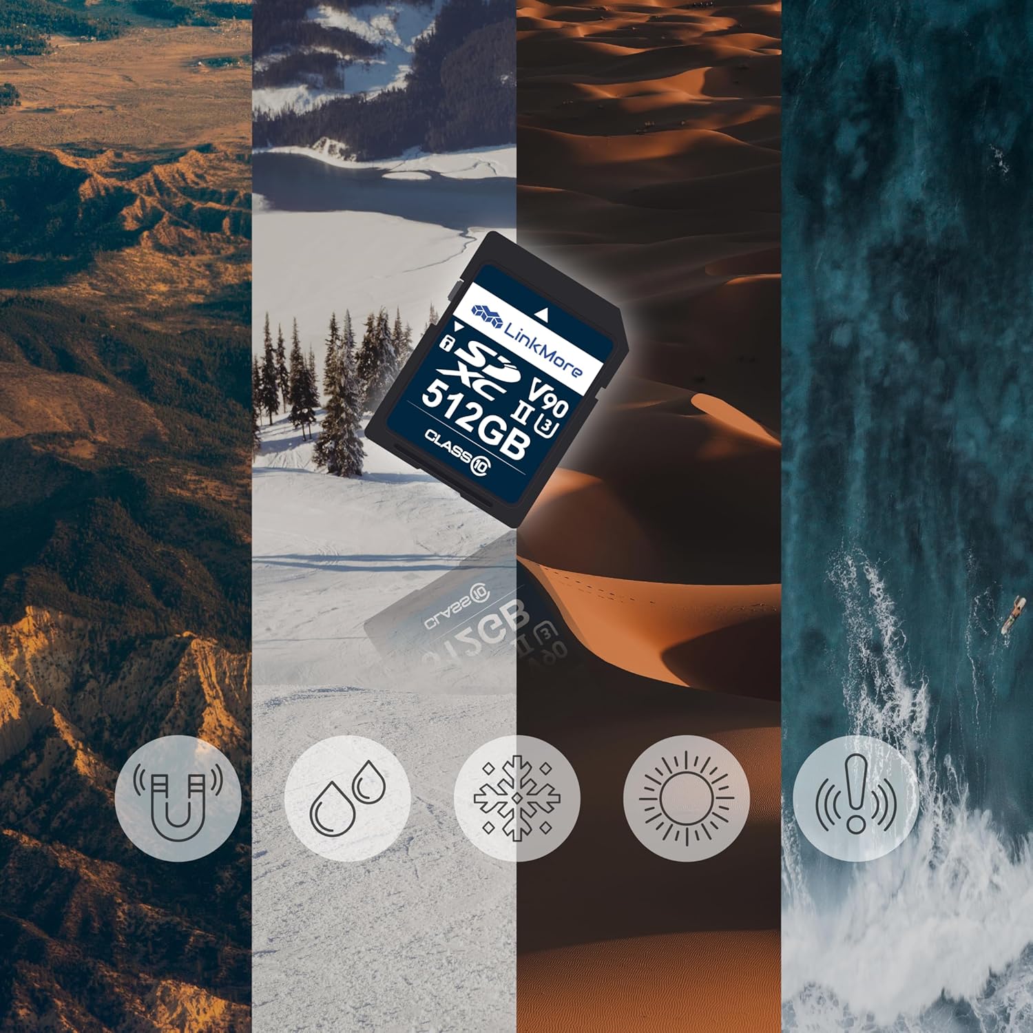 LinkMore XV29 512GB SDXC UHS-II Card UHS-II SD Crd, C10, U3, V90, SD Card for Digital Camera, Drone Support 4K 8K Video, Camera Memory Cards up to 250MB/s Read Speed, 220MB/s Write Speed