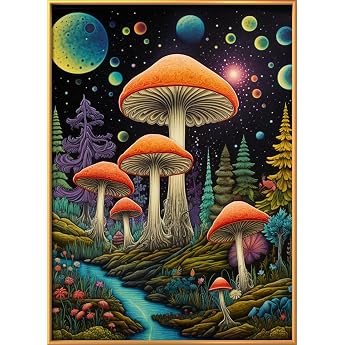 Cross Embroidery Kit 11ct 3 Pieces - Pre-Print Embroidery Canvas Needle Full Range Adults or Children Beginner Kit - Dreamy Mushroom Forest 32 x 44 cm