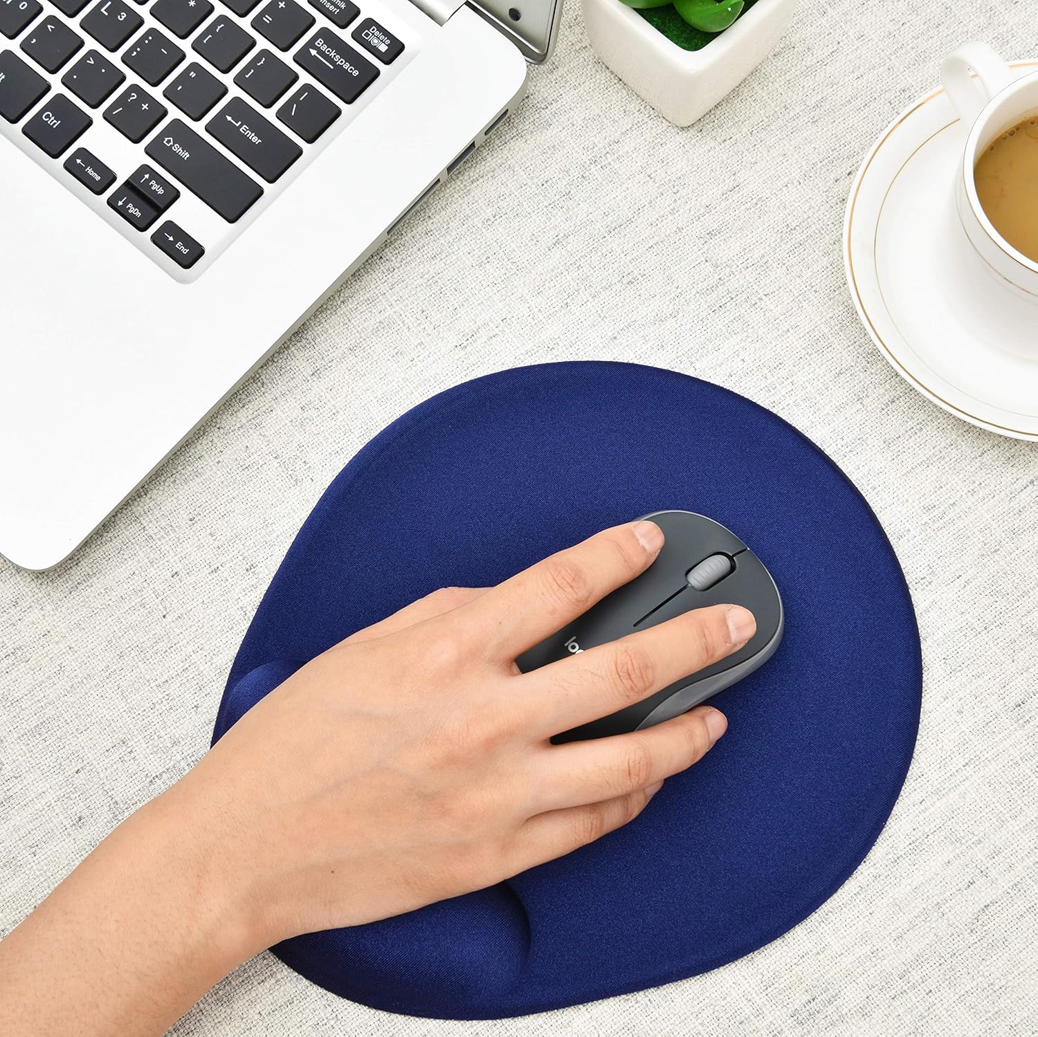 DAC Super-Gel Ergonomic Mouse Pad with Wrist Support, Soft Gel Cushion, Smooth Luxurious Lycra Surface and Non-Skid Backing, Blue, Oval Cushion