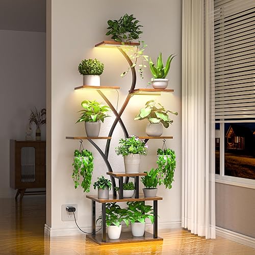 Miniatura 2 de Soporte para plantas de interior con luz de crecimiento, estante de metal de 8 niveles de 48 pulgadas de alto, organizador de plantas grande,