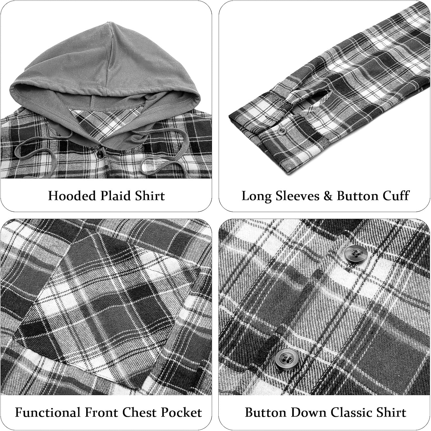 Women Plaid Hooded Shirt Drawstring Flannel Sweatshirt Hoodie Jacket Casual Button Down Blouse Tops with Pocket - Image 7