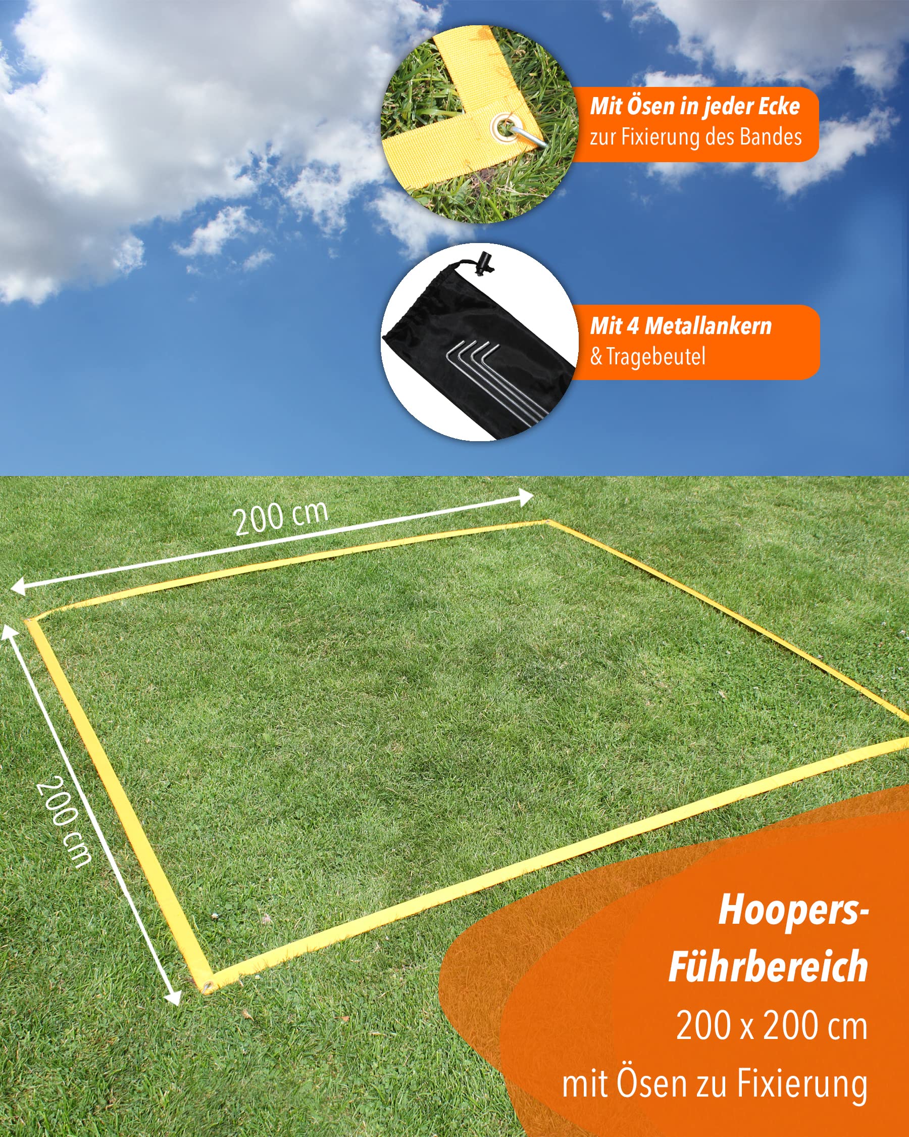 Hoopers-Führbereich 2 × 2 m – für H3 – gelb – inkl. Metallanker & Tragebeutel – Nylon