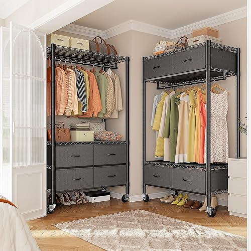 Miniatura 10 de Raybee Perchero de ropa, perchero para colgar ropa, perchero resistente con 4 cajones de carga de 450 libras, perchero para armario, color rosa